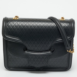 Alexander McQueen Black Diamond Embossed Leather Heroine Chain Shoulder Bag 1207037