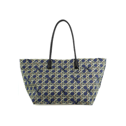 Сумка-шоппер из холста с кожаной отделкой, женская, цвет морской волны Tory Burch 139623-400