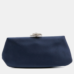Chanel Navy Blue Satin Crystal Camellia Evening Frame Clutch 1206864