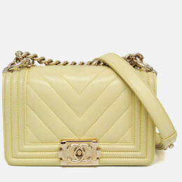 Chanel Boy V Stitch Yellow Leather Shoulder Bag 1206912