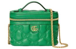 Gucci Сумка-коробка для макияжа с ручкой из кожи GG Matelassé, мини-сумка женская, зеленая 723770-um8ig-3219