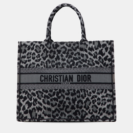 Christian Dior Grey Mizza Large Embroidered Canvas Leopard Book Tote 1206555