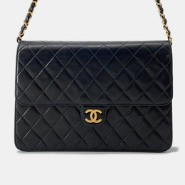 Chanel Pushlock Black Lambskin Chain Shoulder Bag 1205976