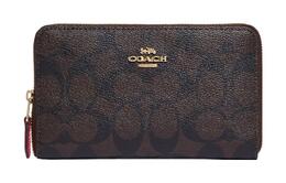 Coach Кошелек ID Zip, клатч-держатель для карт из ткани с покрытием, женский, среднего размера, коричневый 88913-imuoe