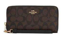 Coach Сумка-кошелек из канвы с монограммой на молнии и кожаным клатчем, стандартная женская, черно-коричневая, с монограммой c4452-imaa8