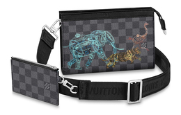 Louis Vuitton Мужская сумка-тоут Gaston WW из холщовой ткани с покрытием, серо-черного цвета, для паспорта, картхолдера и через плечо n64608