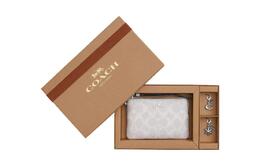 Coach Сумка-клатч на запястье Trumpets из парусины с угловой молнией и кожаным кошельком, женская, серебристо-мелового цвета cn044-svrfi