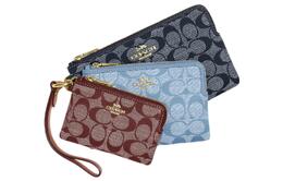 Coach Сумка-клатч из парусины с угловой молнией и кожаным ремешком, маленькая, женская, темно-синяя ch199-imdei
