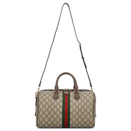 Gucci Сумка из холста Ophidia с кожаным переплетом на одно плечо, женская, коричневого цвета, среднего размера 772065-96iwg-8745