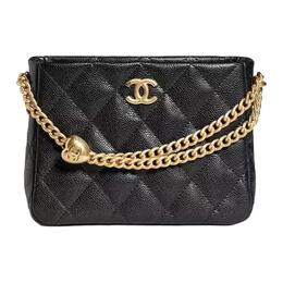 Chanel Сумка через плечо из коровьей кожи с тиснением цвета личи, маленькая, унисекс, черная as3830-b10277-94305流浪