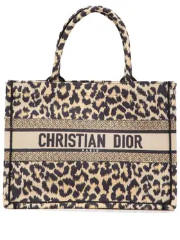 Christian Dior 2022 Mizza Medium Embroidered Canvas Leopard Book tote bag 31942355