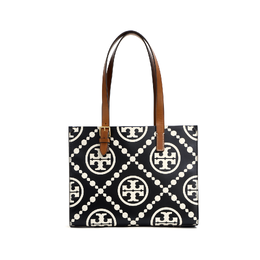 Tory Burch Сумка-шоппер с монограммой T, кожаная, через плечо, сумка-тоут, женская, черного цвета, небольшого размера 150310-001
