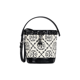 Tory Burch Сумка-ведро с монограммой из ткани и кожи, ручная сумка, сумка на плечо, сумка через плечо, мини, женская, черная 152401-001