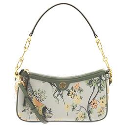 Tory Burch Сумка-мессенджер из парчи с монограммой и кожаной отделкой, переносная, женская, послешкольная, зимняя, белая 86558-353