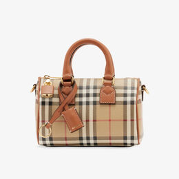 Мини-сумка для боулинга в клетку из искусственной кожи Burberry, цвет vntg chk/briar brown r04170692 | vntg chk/briar brown