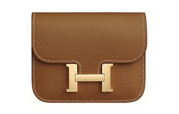 Hermes Кошельки Constance Slim Evercolor из телячьей кожи, держатели карт, поясная сумка, стандартные, женские, размер 37, золотисто-золотисто-коричневый h082214cc37