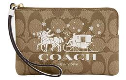 Coach Женская сумка-клатч из гладкой кожи с покрытием, застежкой-молнией на углу, цвета золота, хаки и мела cn755-imdj8