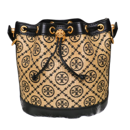 Tory Burch Сумка-ведро из кожи с монограммой T, портативная сумка через плечо, обычная женская, бежево-черного цвета 139129-001