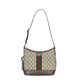 Gucci Сумка-ведро из ткани Ophidia с кожей, сумка через плечо, маленькая женская, бежево-черного цвета 781402-96iwg-8745