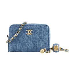 Chanel Сумка через плечо из денима, сумка через плечо, держатель для карт, мини-кошелек для монет, унисекс, синяя, 22 цента, ранняя весна ap2462-b07306-ng353