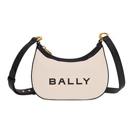 Bally Сумка-полумесяц из ткани с коровьей кожей, сумка через плечо, сумка-трубы, женская, натурального и черного цвета 6306494