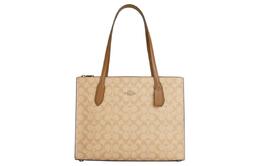 Coach Сумка-шоппер из холста с покрытием и гладкой кожей, сумка-шоппер, сумка через плечо, большого размера, женская, цвета хаки cl399-imnlj