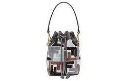 Fendi Сумка-ведро из холста Trumpets женская светло-голубая, сине-коричневая 8bs010-arc3-f1opk