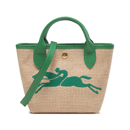 Longchamp Сумка-мешок из соломенной ткани и коровьей кожи, мини-сумка на одно плечо, женская, цвета хаки и зеленый 10162hyt129 | khaki & green
