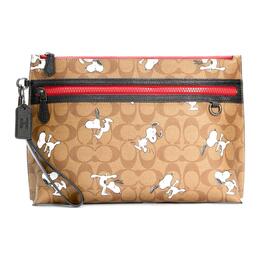 Coach Сумка-клатч из искусственной кожи SNOOPY X Peanuts Collaboration, большого размера, мужская, цвета хаки, с монограммой 5734-qbe7v