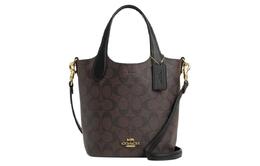 Coach Сумка Hanna Iconic из холщовой ткани с покрытием и гладкой кожей, через плечо, маленькая женская, золотисто-коричнево-черная cr256-imaa8