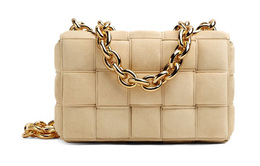 Bottega Veneta Сумка-подушка из коровьей кожи с замшей и цепочкой, ручная сумка через плечо, женская, бежевого цвета 631421v04n09776