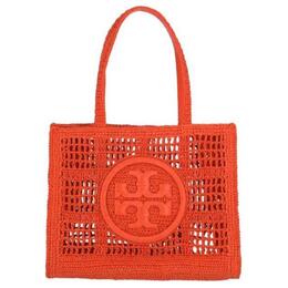 Tory Burch Сумка-шоппер Ella Raffia с отделкой из искусственной кожи, сумка для покупок, сумка на плечо, женская оранжевая сумка 158040-627