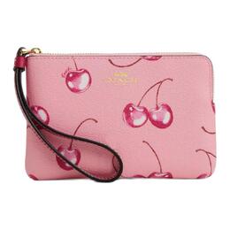 Coach Мини-сумка-клатч из переработанной кожи и холста с угловой молнией, женская, с цветочным принтом, розового и ярко-фиолетового цветов cr819-imwq1