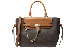 Michael Kors Сумка-туба из хлопка и кожи MK Nouveau Hamilton, туба через плечо, женская, коричневого и черного цветов 30f1g9hs7b-252