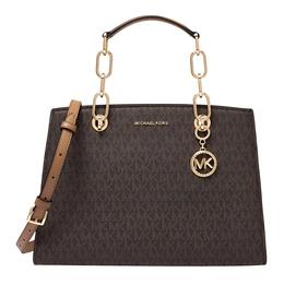 Michael Kors Сумка-тоут Cynthia Leather Crossbody с монограммой, среднего размера, женская, темно-коричневого/желто-коричневого цвета 30s4gcys2b252 | dark brown/acorn brown
