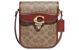 Coach Сумка через плечо из холщовой ткани с покрытием Studio Coated и телячьей кожи, мини-сумка через плечо для женщин, цвета хаки, коричневого и красного c8484-b4nq4
