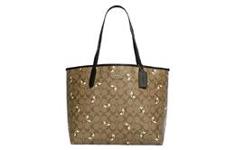 Coach Сумка-шоппер City Canvas с кожаной сумкой-шоппером, женская сумка через плечо цвета хаки с нашивкой из пчелиного принтом c8590-ime7v