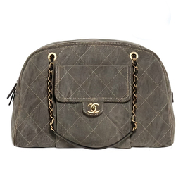 Chanel Сумка для боулинга из выстиранного денима и золотистого металла, женская, серо-коричневого цвета as4812-b16855-nzd32