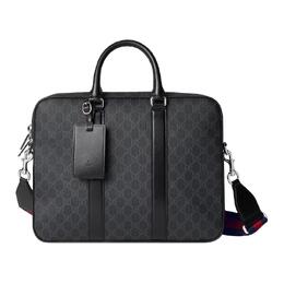 Gucci Мужская сумка-портфель из ткани Supreme Canvas с кожаной отделкой, черная 792077-fadja-1042