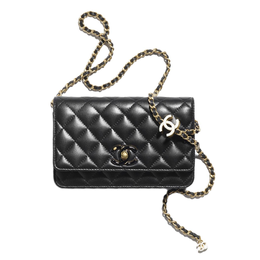 Chanel Сумка через плечо из блестящей овчины, мини-кошелек, женская, черная ap3938-b16915-94305