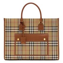 Burberry Полиуретановая сумка-шоппер, женская сумка среднего размера, коричневого цвета 80975681