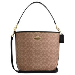 Coach Сумка-ведро City Signature из холста, сумка через плечо, женская сумка большого размера, бежево-черного цвета ct802-imqrx