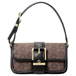 Michael Kors Сумка через плечо из холста с покрытием и полиэстеровой подкладкой, очень маленькая, женская, коричневого и черного цвета 32f4gbau0b-brown blk