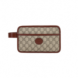 Gucci Холщовая сумка с кожаной косметичкой, дорожная сумка-клатч, женская, бордового и коричневого цветов 625764-92tcg-8561