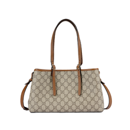 Gucci Сумка-шоппер из холста с эмблемой, маленькая, женская, через плечо, коричневого цвета 815214-fad6l-9758