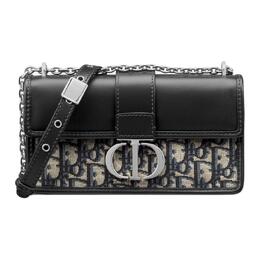 Christian Dior 30 Montaigne East-West Oblique жаккардовая сумка из телячьей кожи с цепочкой, женская, черно-синяя m9334pdds-m928
