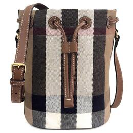 Burberry Сумка-ведро из смеси хлопка и льна с коровьей кожей в стиле пэчворк, женская сумка через плечо, коричневого цвета 80840451