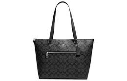 Coach Сумка-шоппер из холщовой ткани Monogram с кожаной отделкой, сумка-шоппер, дамская сумочка, сумка через плечо, женская, черная 79609-svtsq
