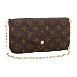 Louis Vuitton Женская сумка-кошелек Felicie Pochette Monogram Chain через плечо, коричневая m61276