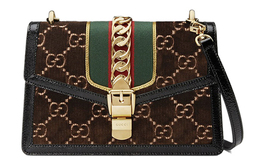 Gucci Сумка через плечо Sylvie Velvet с кожей, женская, небольшого размера, коричневого цвета 524405-93teg-2068